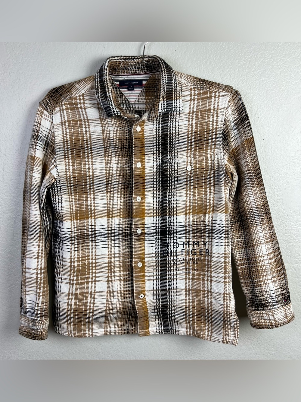 Tommy Hilfiger Men's Cotton Plaid Flannel Untucked Overshirt Shirt Jacket Size L